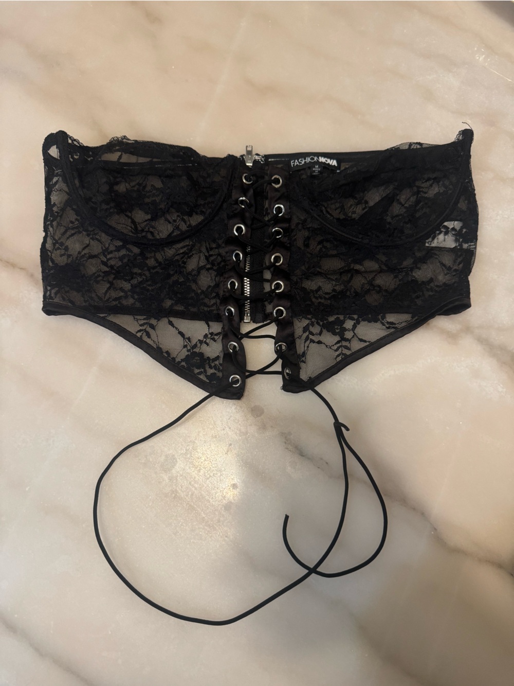 Fashion Nova Black Lace Corset Bralette with Front Lace-Up